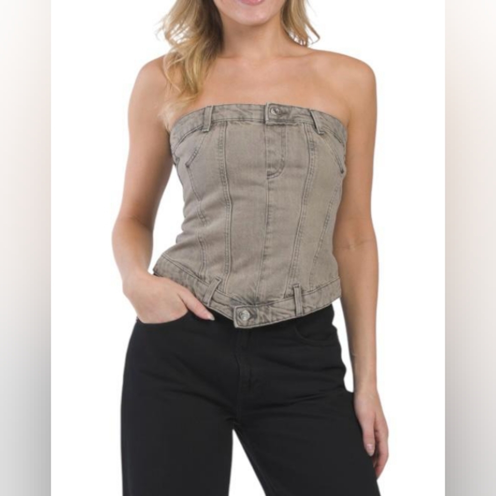 ZARA Denim Cropped Shirt, Color Grey, Button Front accent, Size XS